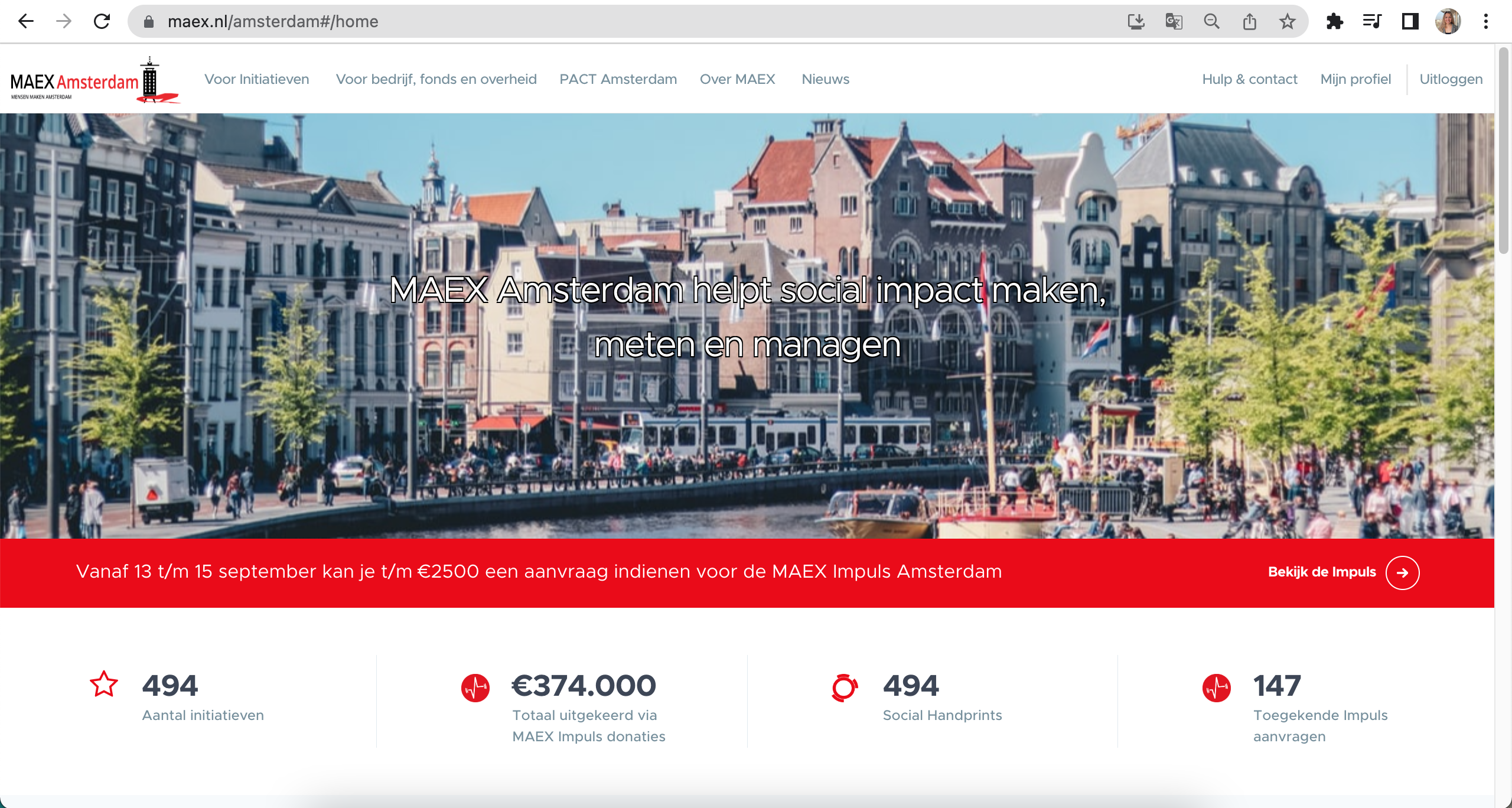 Homepage van MAEX Amsterdam
